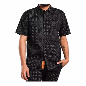 Dope Black Blood Sweat & Tears Stretch Button Down Short Sleeve Work Shirt XL